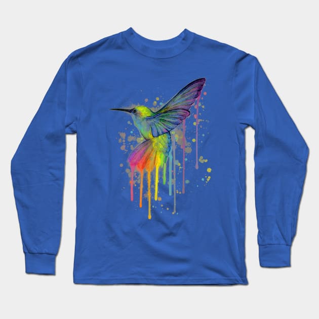 humming bird of watercolor rainbow Long Sleeve T-Shirt by guyo ther